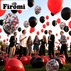 Firomi Red & Black Latex Balloons 12in - 70pc Set with Confetti & Ribbons