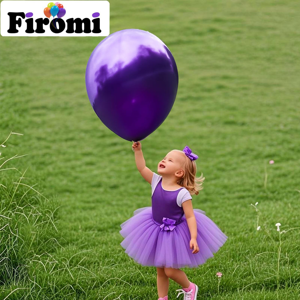 Firomi Metallic Purple Balloons 18-Inch 12-Pack | Thick Latex, Ribbon Included
