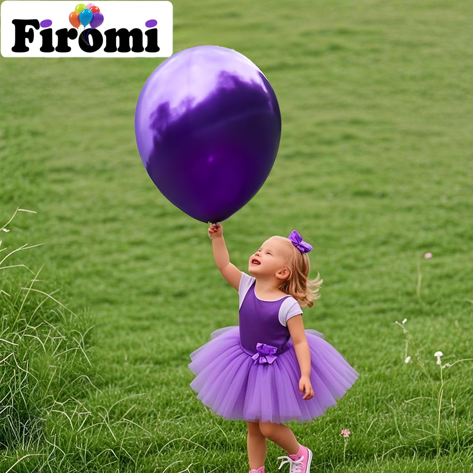 Firomi Metallic Purple Balloons 18-Inch 12-Pack | Thick Latex, Ribbon Included