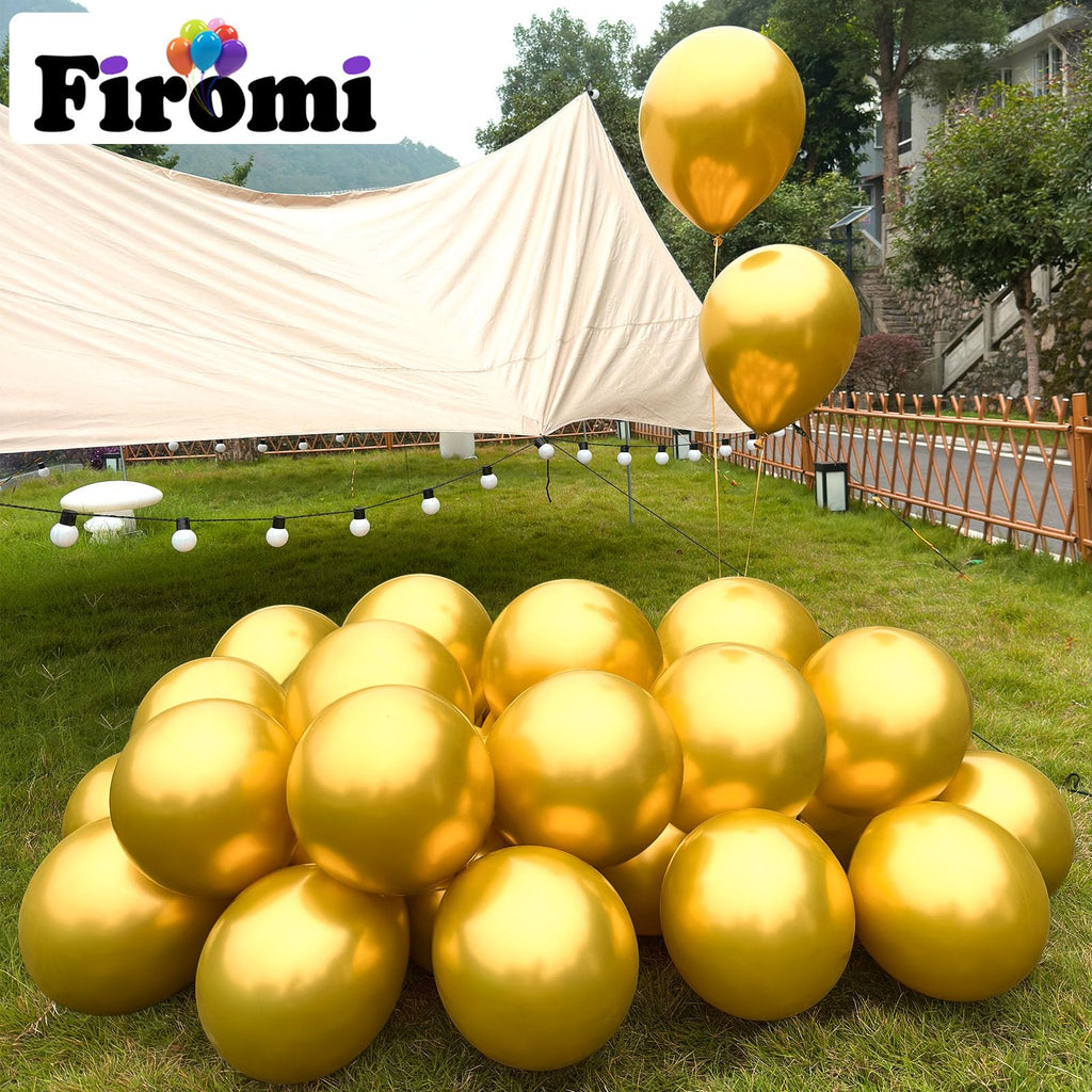 Firomi Metallic Gold Balloons 12-inch – 100 Pack Chrome Gold Latex with 3 Ribbons