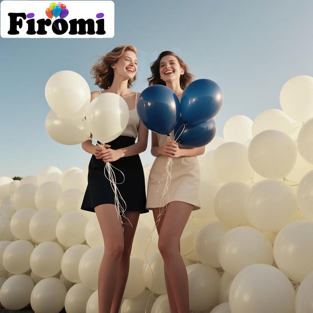 Firomi Beige Balloons 12in – 100 Pack Thickened Latex (3 Ribbons)
