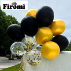 Firomi 12-inch Metallic Chrome Gold & Black Latex Balloons – 70 Pack with 2 Ribbons