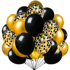 Firomi 12-inch Metallic Chrome Gold & Black Latex Balloons – 70 Pack with 2 Ribbons