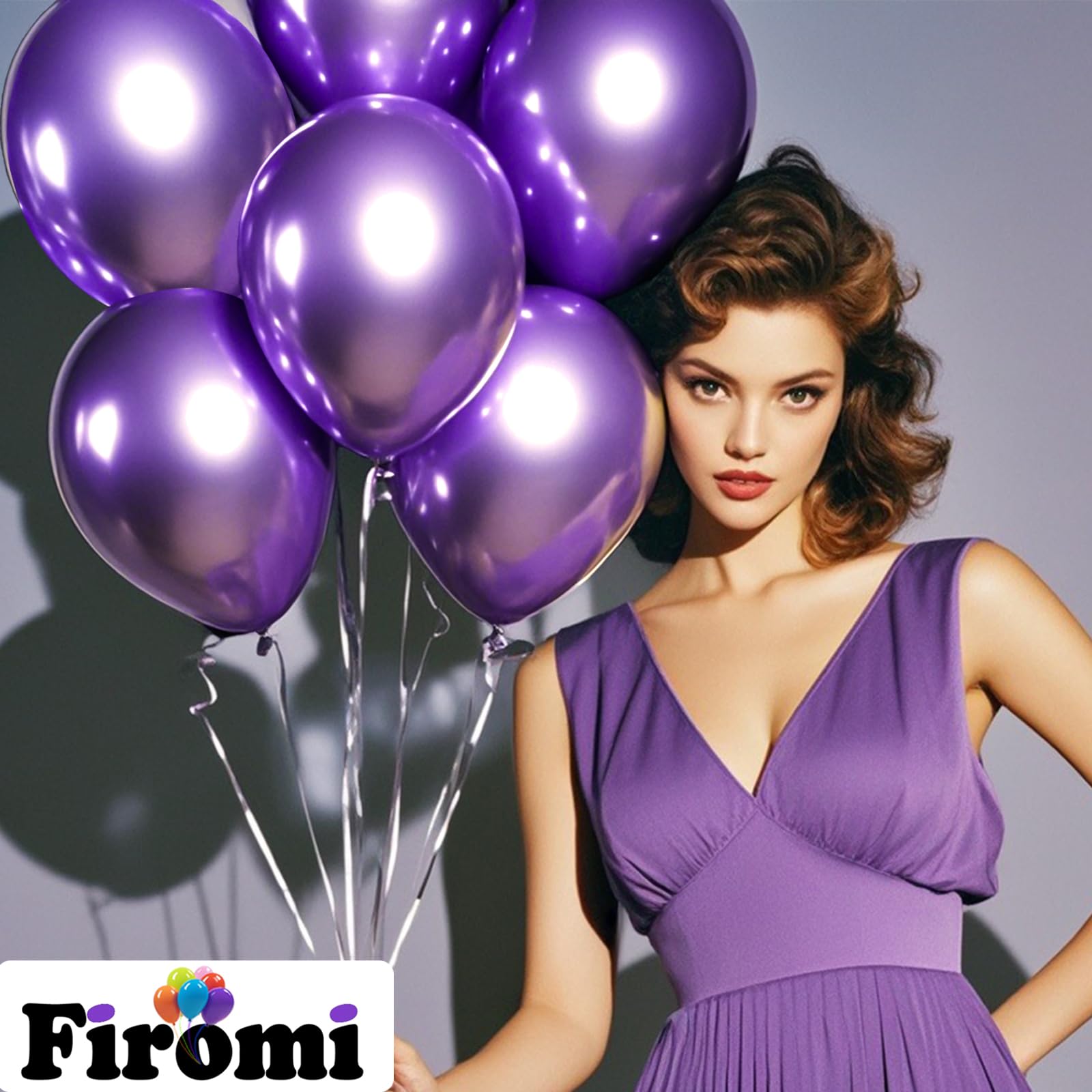 Firomi Metallic Purple Balloons (12in) – 100 Pack Chrome Latex with 3 Ribbons