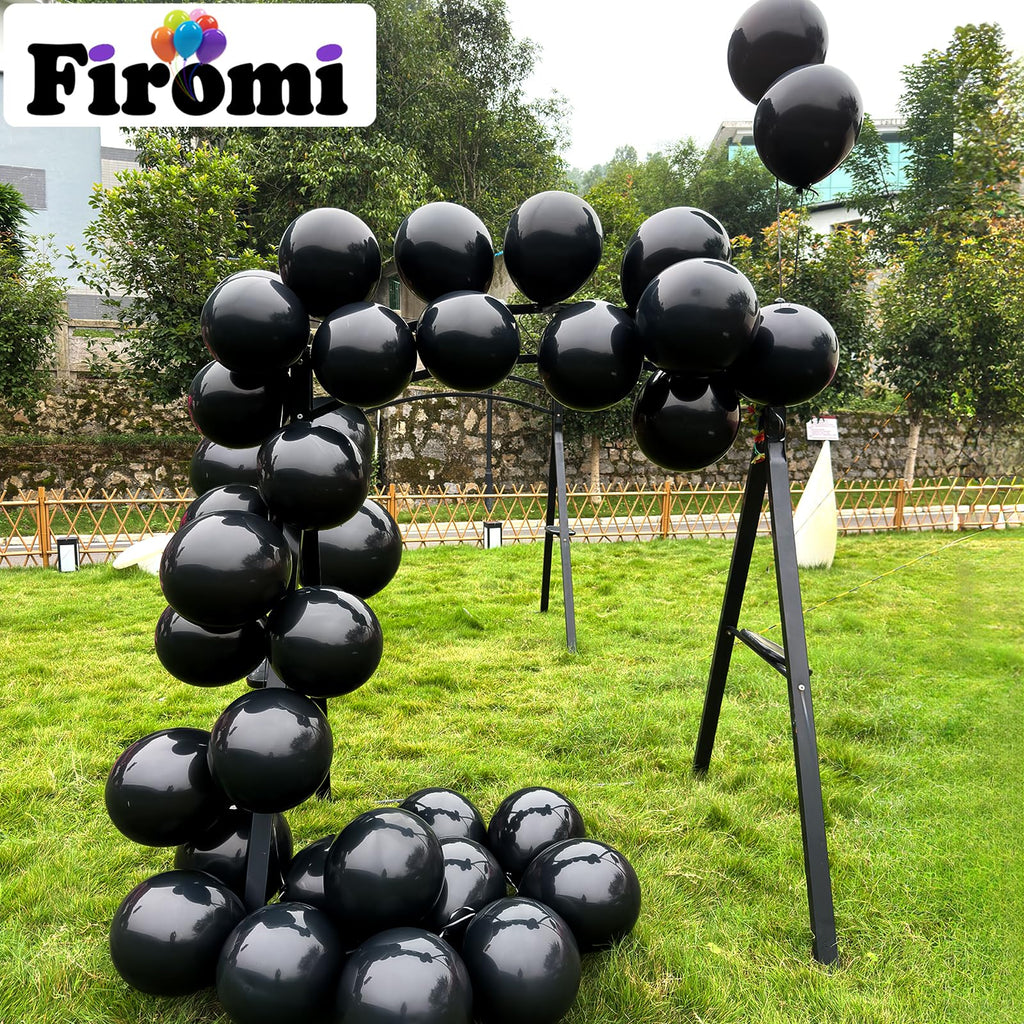 Firomi Black Balloons 12in – 100-pack Thick Latex with 3 Ribbons for Party Decor