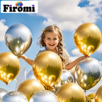 Firomi Metallic Gold Balloons 12-inch – 100 Pack Chrome Gold Latex with 3 Ribbons