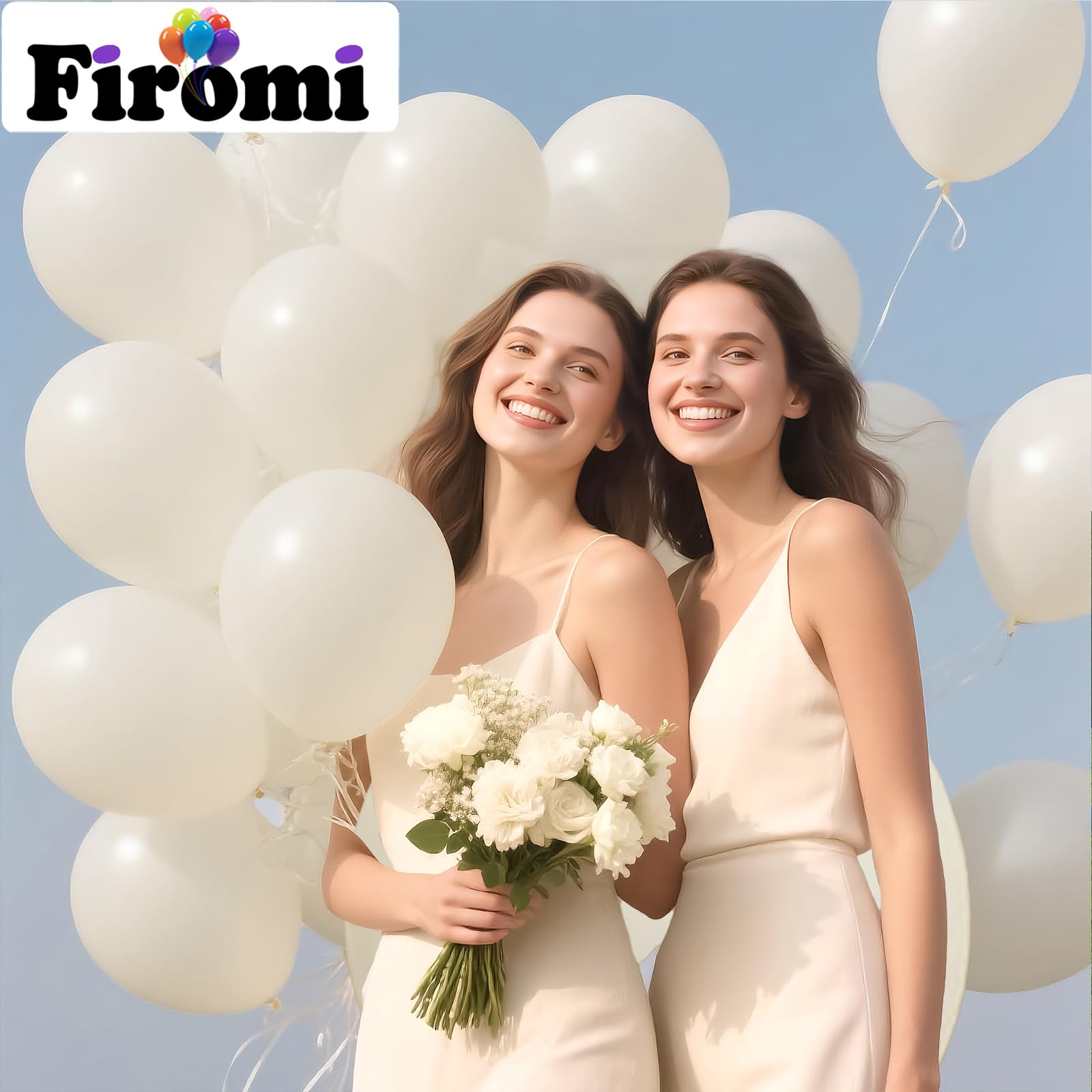 Firomi Beige Balloons 12in – 100 Pack Thickened Latex (3 Ribbons)