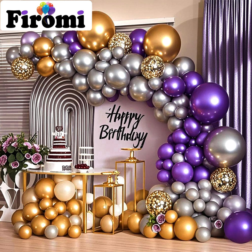 Firomi Metallic Purple Balloons 18-Inch 12-Pack | Thick Latex, Ribbon Included