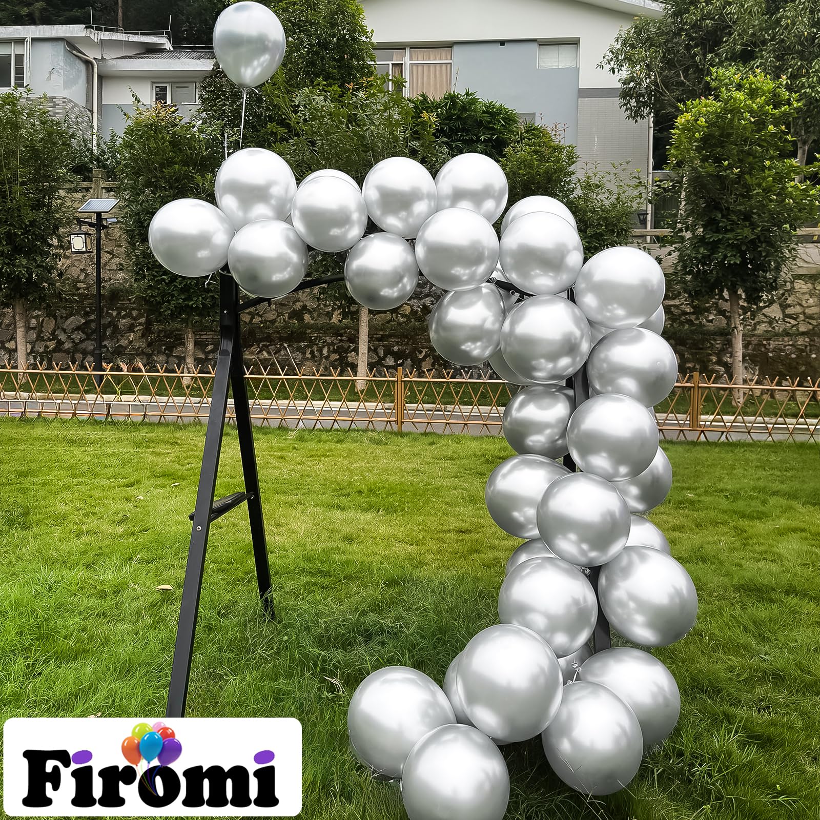 Firomi Metallic Silver Balloons 12-inch – 100 Pack with 3 Ribbons | Chrome Latex Party Decor
