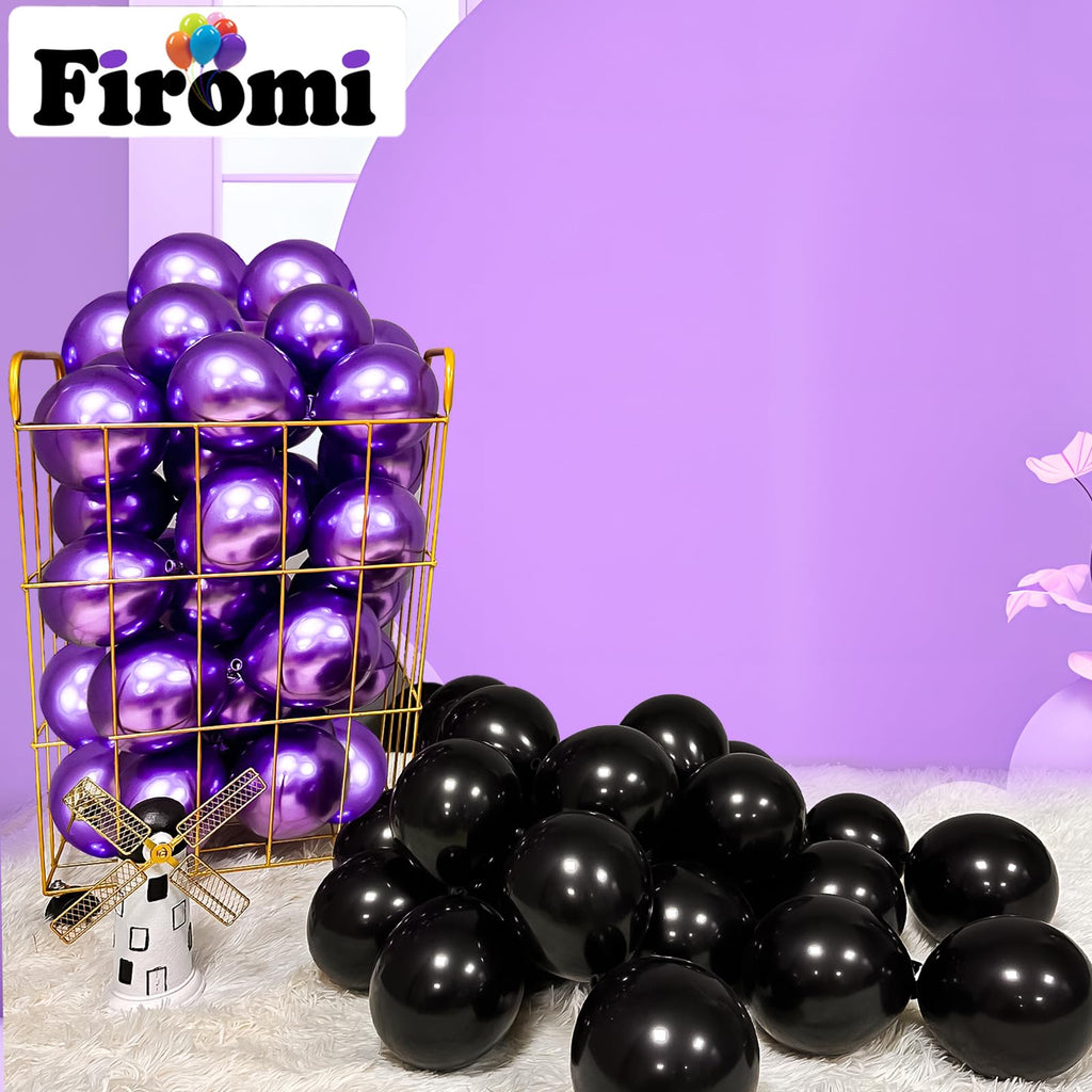 Firomi Metallic Purple Balloons 5-Inch 100 Pack with Ribbons