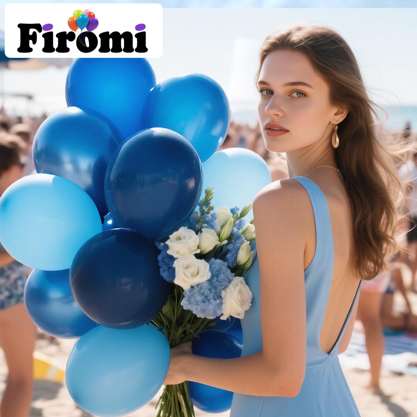 Firomi Metallic Blue Balloons Set – 70pc, 12in Chrome and Navy Blue + 2 Ribbons
