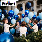 Firomi Metallic Blue Balloons Set – 70pc, 12in Chrome and Navy Blue + 2 Ribbons