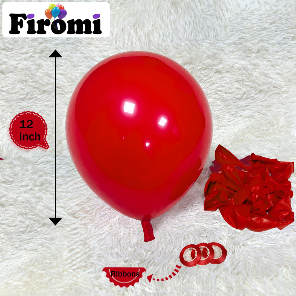 Firomi Red Balloons 12-inch – 100 Pack Matte Thick Latex with 3 Ribbons | Birthday Party & Wedding Decor