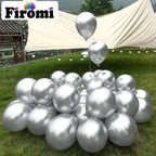 Firomi Metallic Silver Balloons 12-inch – 100 Pack with 3 Ribbons | Chrome Latex Party Decor