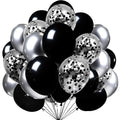 Firomi Metallic Chrome Silver & Black Balloons 70 Pack - 12in Confetti Set with Ribbons