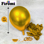 Firomi Metallic Gold Balloons 12-inch – 100 Pack Chrome Gold Latex with 3 Ribbons