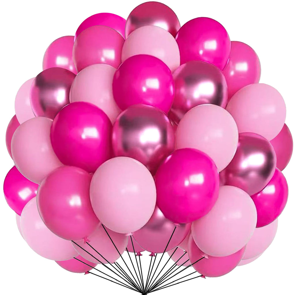 Firomi Metallic Pink Balloons Set – 70 Count 12in Chrome Hot Pink & Light Pink Latex (Includes 2 Ribbons)