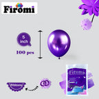 Firomi Metallic Purple Balloons 5-Inch 100 Pack with Ribbons