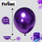 Firomi Metallic Purple Balloons 18-Inch 12-Pack | Thick Latex, Ribbon Included