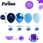 Firomi Metallic Blue Balloons Set – 70pc, 12in Chrome and Navy Blue + 2 Ribbons