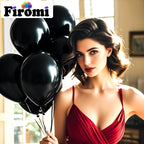 Firomi Black Balloons 12in – 100-pack Thick Latex with 3 Ribbons for Party Decor