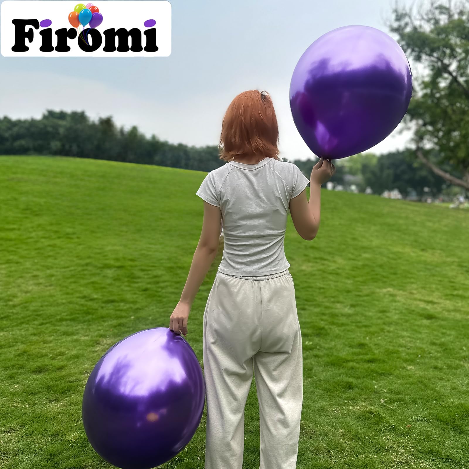 Firomi Metallic Purple Balloons 18-Inch 12-Pack | Thick Latex, Ribbon Included