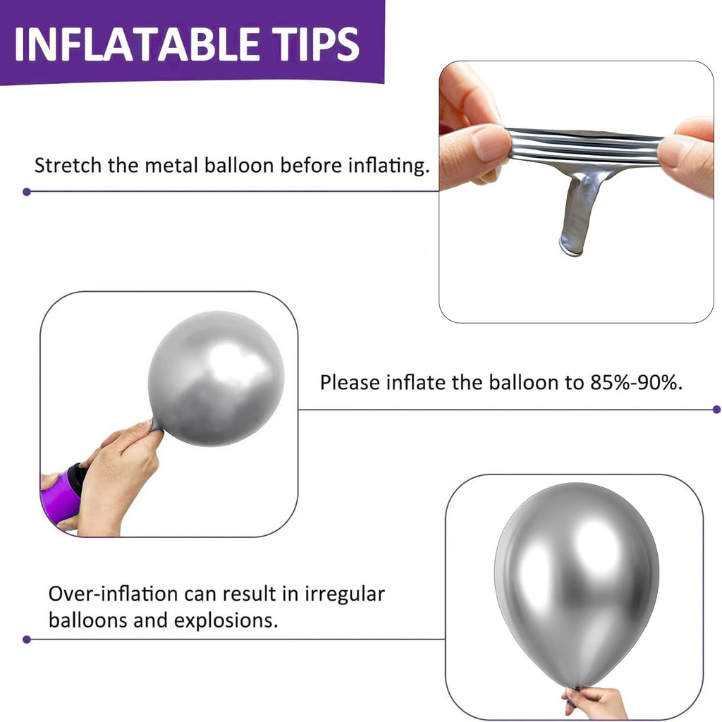 Firomi Metallic Silver 5-Inch Latex Balloons – 100 Pack with 2 Ribbons for Weddings & Parties