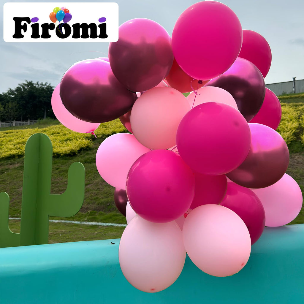 Firomi Metallic Pink Balloons Set – 70 Count 12in Chrome Hot Pink & Light Pink Latex (Includes 2 Ribbons)