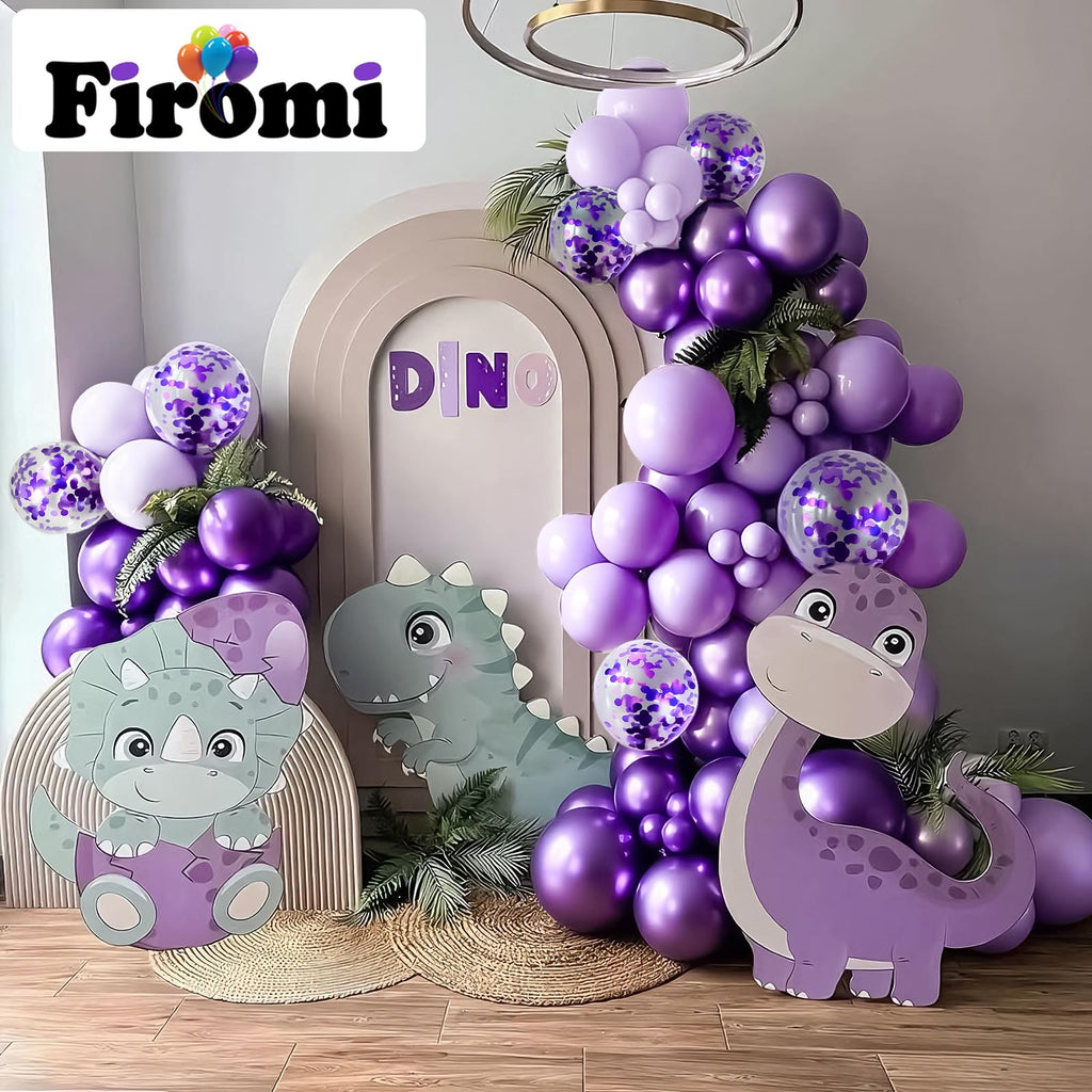 Firomi Metallic Purple Balloons Set – 70-Pack 12in Chrome Purple, Lavender & Confetti with 2 Ribbons