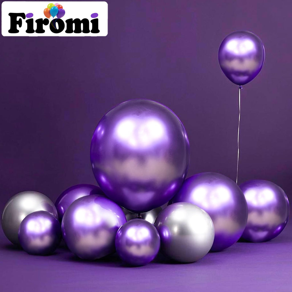 Firomi Metallic Purple Balloons 18-Inch 12-Pack | Thick Latex, Ribbon Included