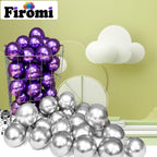 Firomi Metallic Silver 5-Inch Latex Balloons – 100 Pack with 2 Ribbons for Weddings & Parties