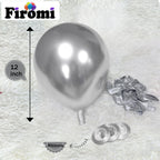 Firomi Metallic Silver Balloons 12-inch – 100 Pack with 3 Ribbons | Chrome Latex Party Decor