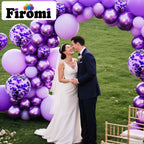 Firomi Metallic Purple Balloons Set – 70-Pack 12in Chrome Purple, Lavender & Confetti with 2 Ribbons
