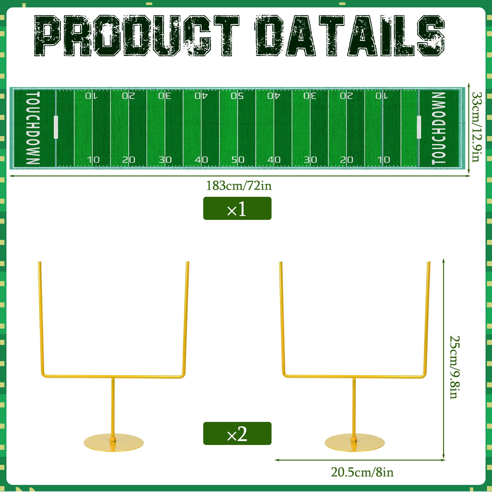 Fjoron 3-Piece Metal Football Goal Post Decoration Set | Table Decor & Football Theme Party Supplies