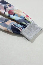 Grey Floral Sleeve Buttoned V-Neck Blouse Women UK