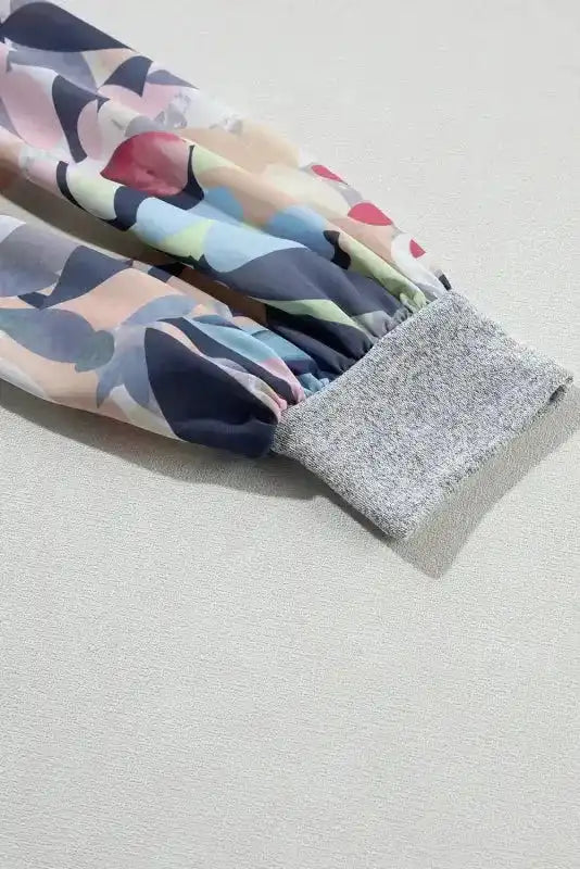Grey Floral Sleeve Buttoned V-Neck Blouse Women UK