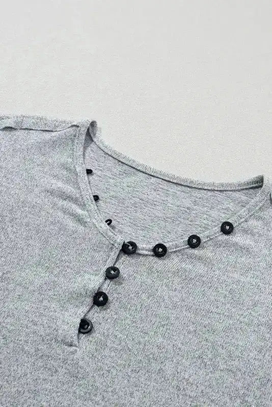 Grey Floral Sleeve Buttoned V-Neck Blouse Women UK