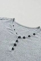 Grey Floral Sleeve Buttoned V-Neck Blouse Women UK