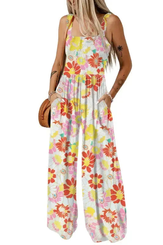 Floral Wide Leg Sleeveless Jumpsuit Women UK