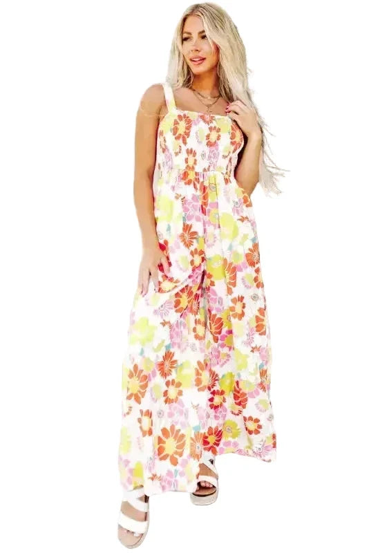 Floral Wide Leg Sleeveless Jumpsuit Women UK