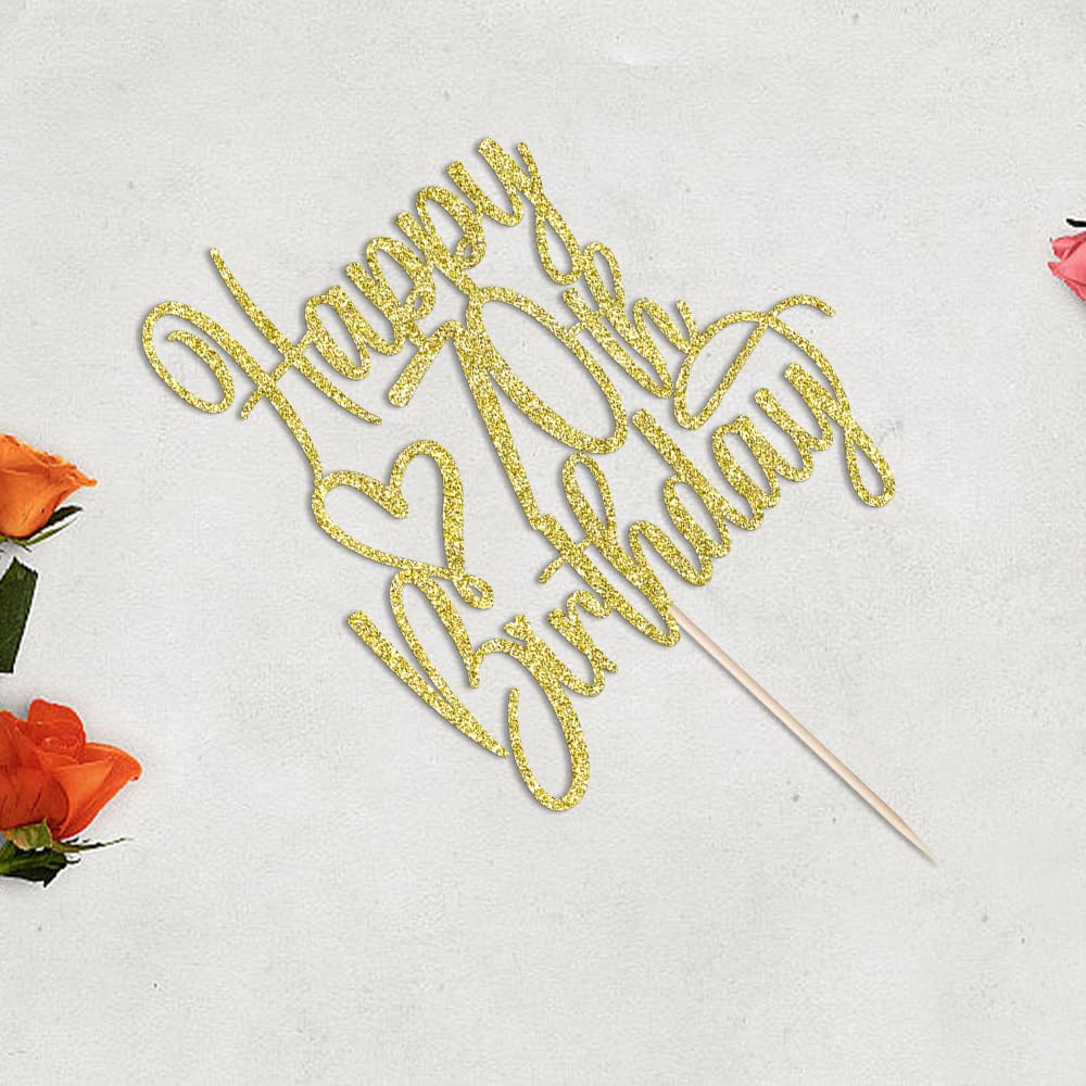 Florcmet Gold Glitter Happy 70th Birthday Cake Topper – 70 & Fabulous