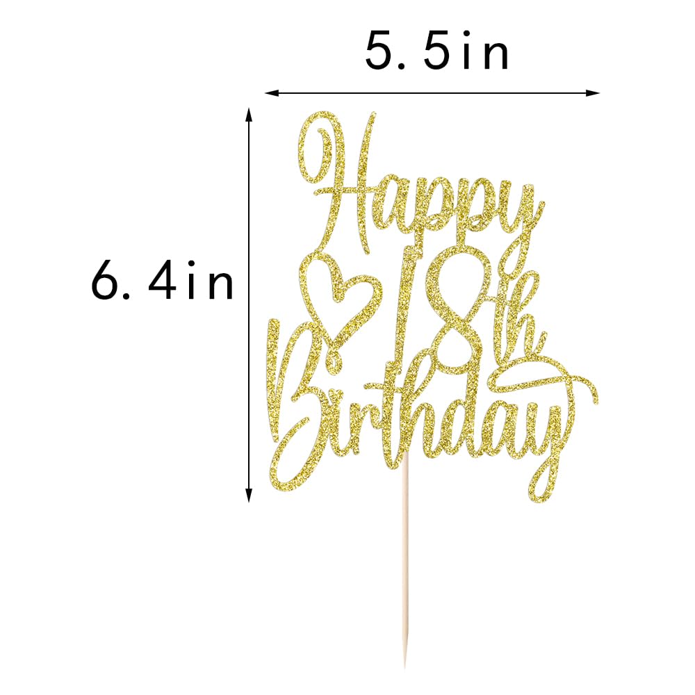 Florcmet Gold Glitter Happy 18th Birthday Cake Topper – 18 & Fabulous Celebration Decor