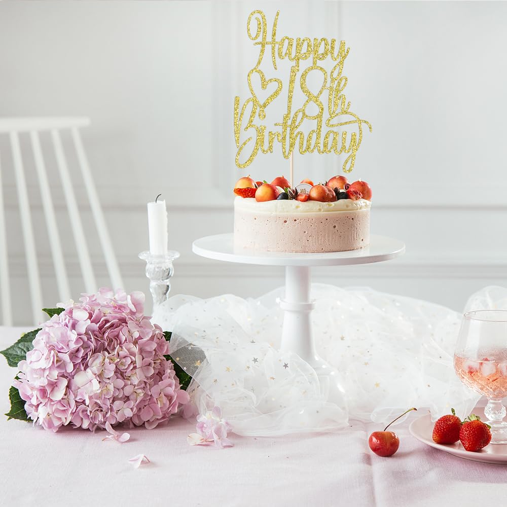 Florcmet Gold Glitter Happy 18th Birthday Cake Topper – 18 & Fabulous Celebration Decor