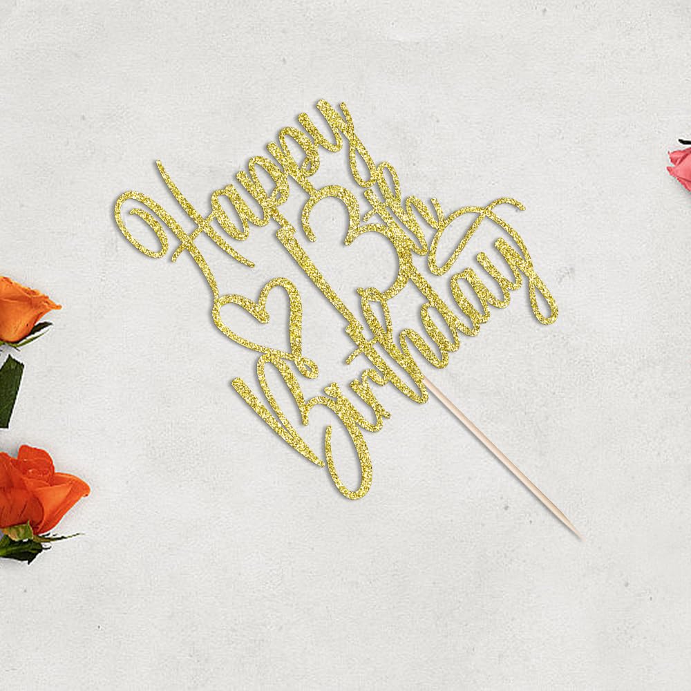 Florcmet Gold Glitter Happy 13th Birthday Cake Topper – 13th Birthday Party Decor