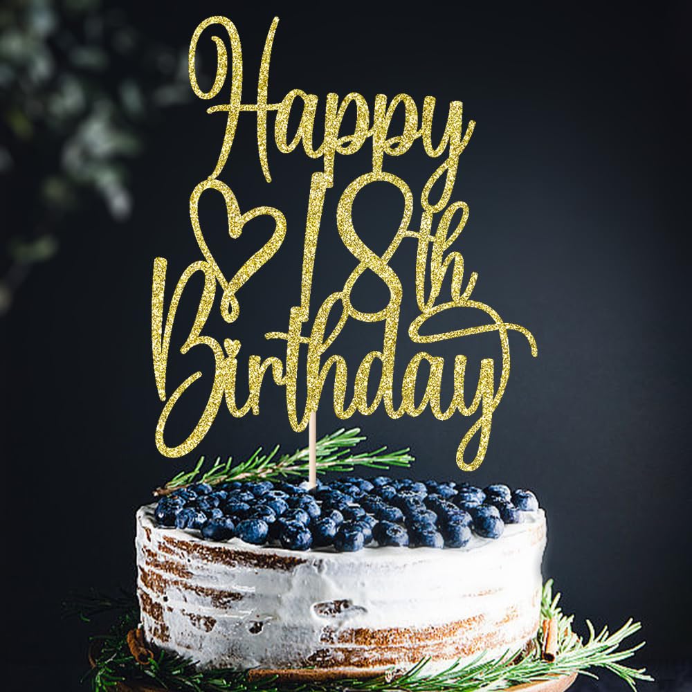 Florcmet Gold Glitter Happy 18th Birthday Cake Topper – 18 & Fabulous Celebration Decor