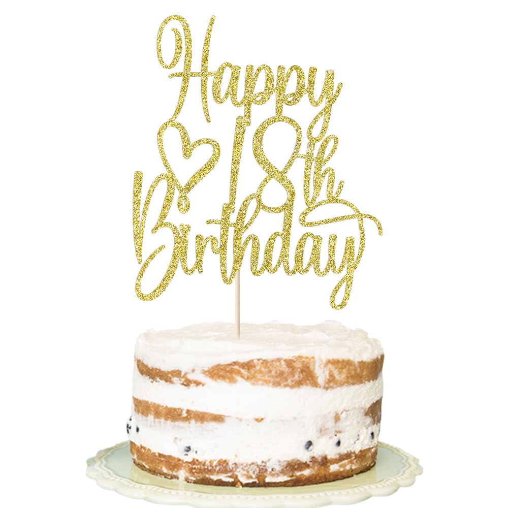 Florcmet Gold Glitter Happy 18th Birthday Cake Topper – 18 & Fabulous Celebration Decor