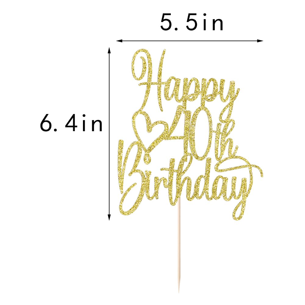 Florcmet Gold Glitter Happy 40th Birthday Cake Topper – 40 & Fabulous Cheers to 40 Years