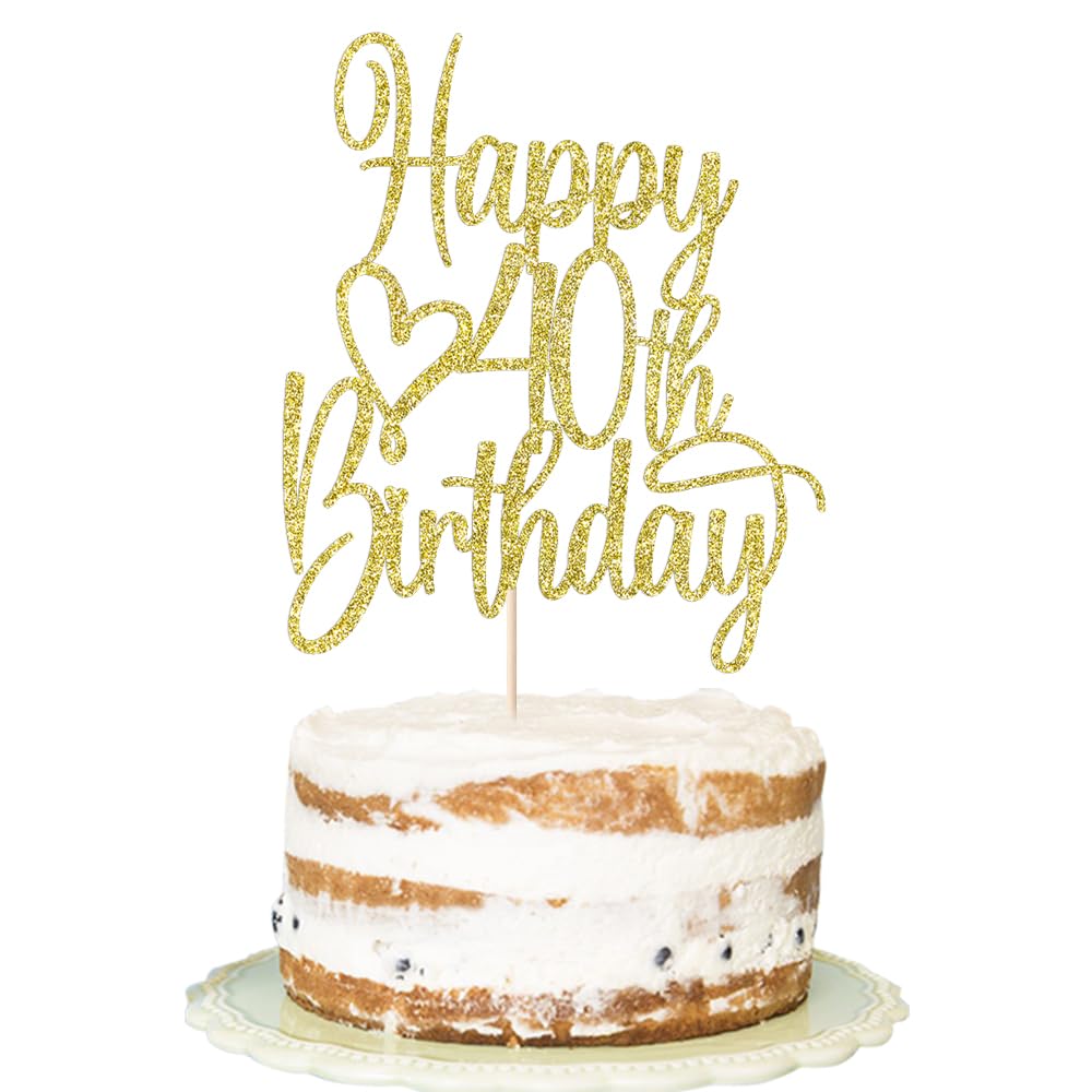 Florcmet Gold Glitter Happy 40th Birthday Cake Topper – 40 & Fabulous Cheers to 40 Years