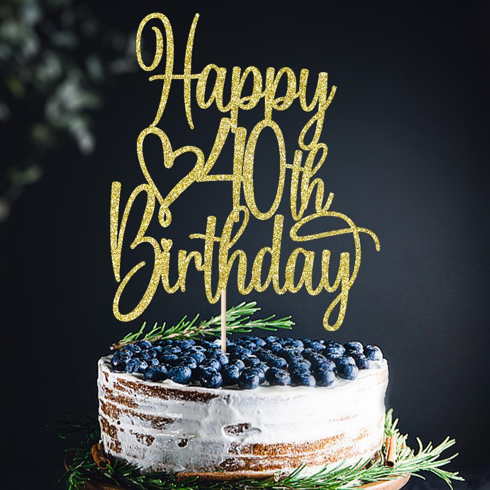 Florcmet Gold Glitter Happy 40th Birthday Cake Topper – 40 & Fabulous Cheers to 40 Years