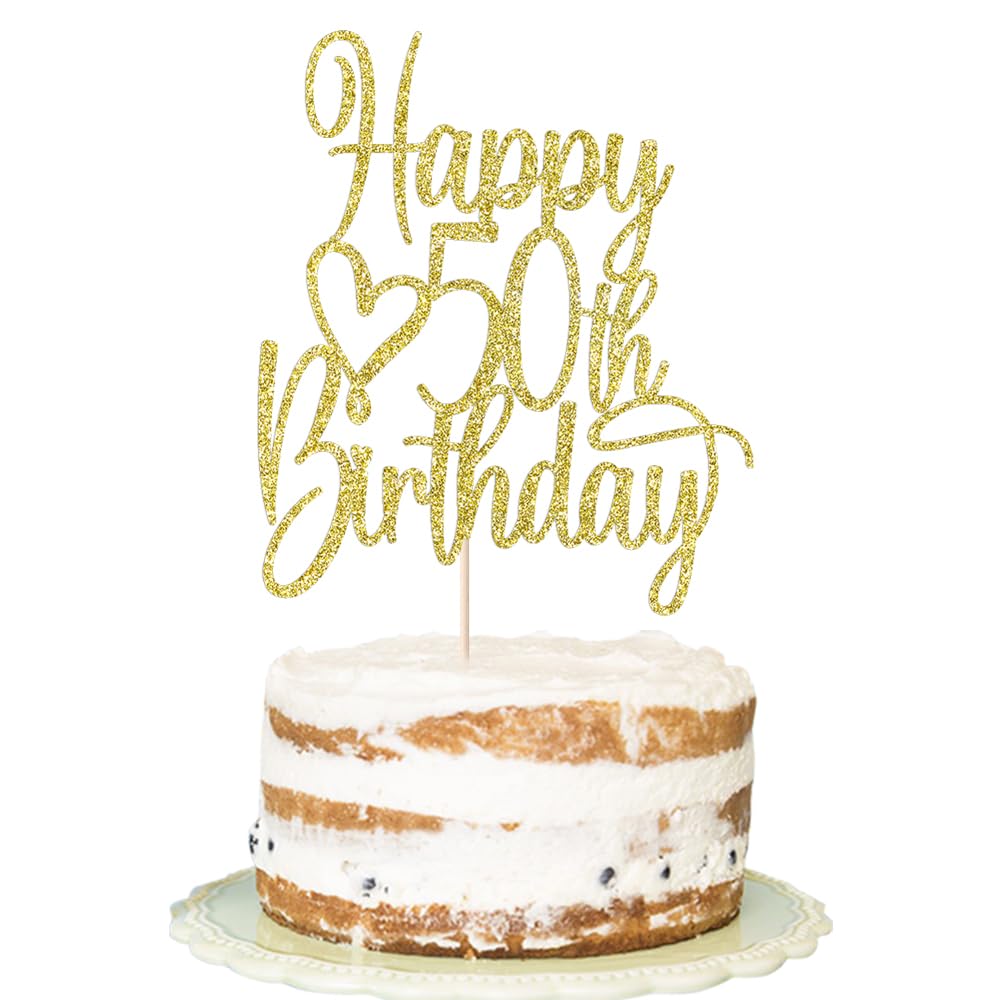 Florcmet Gold Glitter 50th Birthday Cake Topper – 50 & Fabulous Hello 50th